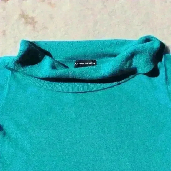 NORTON MCNAUGHTON Knit Teal Sweater Crochet Detail Mock Cowl Neck Women XL - Picture 2 of 9